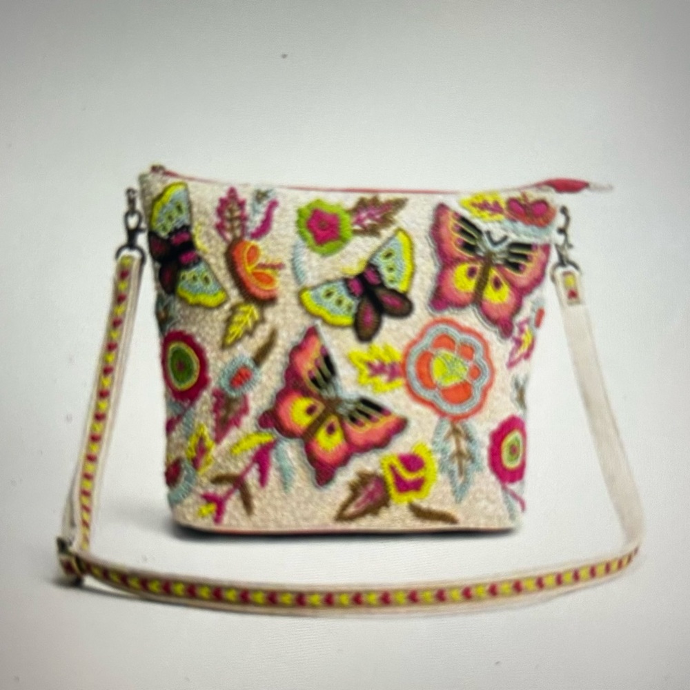 Embroidered Butterfly Crossbody Bag - Multicolor